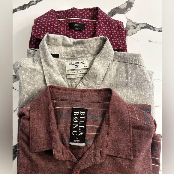 Billabong Men's Burgundy and Light Gray Shirt Trio - Picture 1 of 7
